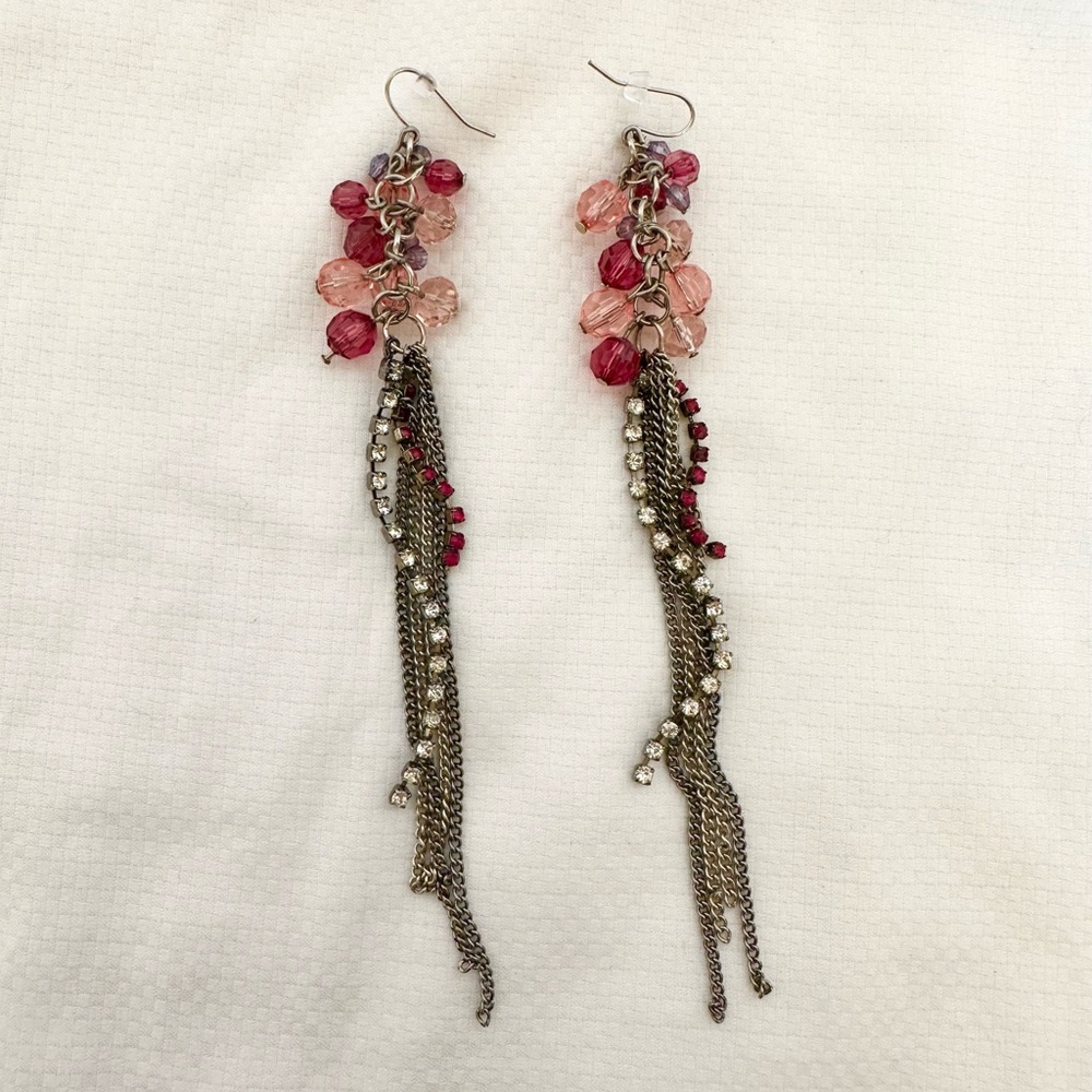 Statement Tassel Earrings with Pink Beads